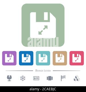 Dekomprimieren Sie weiße flache Symbole auf abgerundeten quadratischen Hintergründen. 6 Bonus-Symbole enthalten Stock Vektor