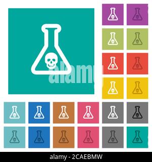 Gefährliche chemische Experiment mehrfarbige flache Symbole auf einfachen quadratischen Hintergründen. Weiße und dunklere Symbolvarianten für schweben oder aktives effe enthalten Stock Vektor