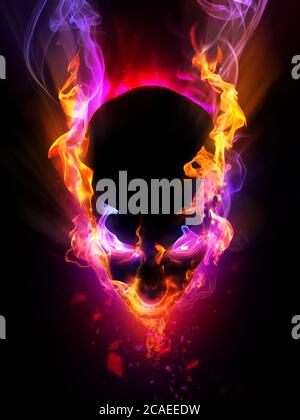 Abstrakt flammender Kopf mit Auge glänzendem Licht und Rauch. Halloween-Konzept Stockfoto