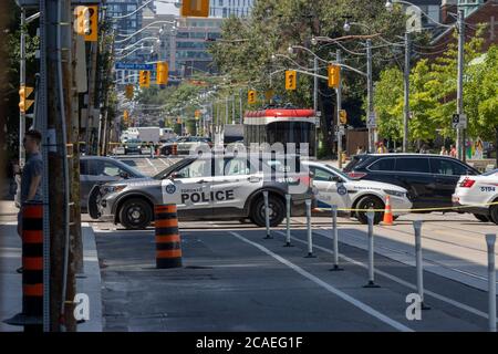 Toronto, Ontario/Kanada - August 06 2020: Crane Collapse in Dundas und River Street Stockfoto