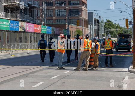 Toronto, Ontario/Kanada - August 06 2020: Crane Collapse in Dundas und River Street Stockfoto