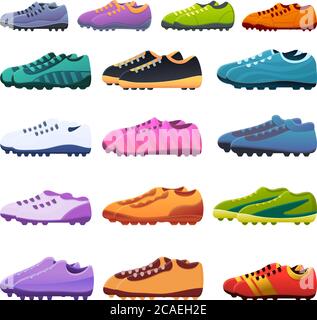 Fußballschuhe Symbole gesetzt. Cartoon Satz von Fußballschuhen Vektor-Symbole für Web-Design Stock Vektor