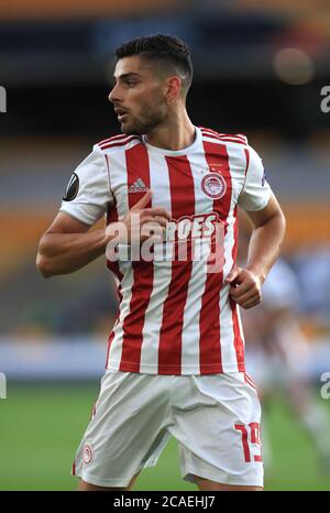 Olympiakos' Giorgos Masouras während der UEFA Europa League Runde von 16 zweite Etappe Spiel im Molineux Stadium, Wolverhampton. Donnerstag, 6. August 2020. Siehe PA Geschichte SOCCER Wolves. Bildnachweis sollte lauten: Mike Egerton/PA Wire. Stockfoto