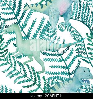 Aquarell Raubtier Dinosaurier in Laves für Kinder Stoffe und Oberflächengestaltung. Stockfoto