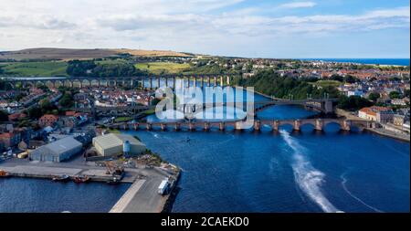 Luftaufnahme von Berwick-upon-Tweed, Northumberland, England. Stockfoto