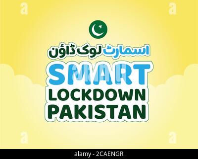 Smart Lockdown pakistan geschrieben in Urdu Kalligraphie für das Bewusstsein in COVID19 Stock Vektor