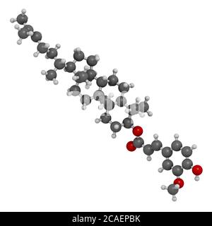 Cycloartenyl ferulate oder Oryzanol EIN Molekül. Hauptbestandteil von Gamma-Oryzanol (Reiskleienöl). 3D-Rendering. Atome werden als Kugeln mit c dargestellt Stockfoto