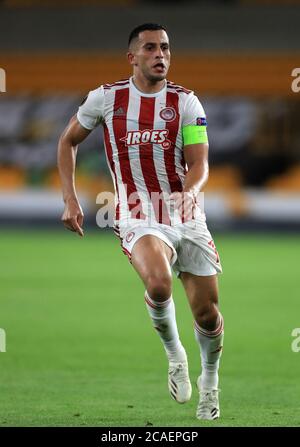 Omar Elabdellaoui von Olympiakos während des UEFA Europa League-Spiels 16 im Molineux Stadium, Wolverhampton. Donnerstag, 6. August 2020. Siehe PA Geschichte SOCCER Wolves. Bildnachweis sollte lauten: Mike Egerton/PA Wire. Stockfoto