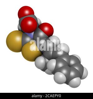 Epalrestat diabetisches neuropathy Drug Molecule (Aldose Reduktase Inhibitor). 3D-Rendering. Atome werden als Kugeln mit konventioneller codi-Farbe dargestellt Stockfoto