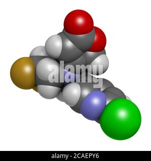 Flupyradifuron neonicotinoid Insektizid Molekül. 3D-Rendering. Atome werden als Kugeln mit konventioneller Farbkodierung dargestellt: Wasserstoff (weiß), c Stockfoto