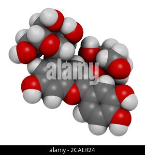 Cyanin oder Cyanidin-3,5-O-Diglucosid-Molekül. In Granatapfelsaft vorhanden. 3D-Rendering. Atome werden als Kugeln mit herkömmlichem Farb-CO dargestellt Stockfoto