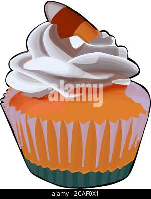 Vektordarstellung eines Cupcake. Orange Obst Cupcake isoliert auf weißem Hintergrund. Herbststimmung. Stock Vektor