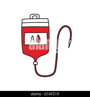 Bluttransfusionsbeutel Doodle Symbol, Vektor Farbe Illustration Stock Vektor