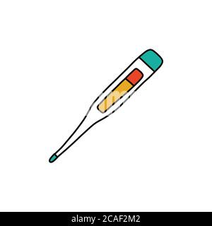 Digital Thermometer Doodle Symbol, Vektor Farbe Illustration Stock Vektor