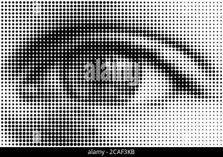 Halbton-Stil menschliche Auge Nahaufnahme. Gepunktete Design. Schwarze Punkte auf weißem Hintergrund Stock Vektor