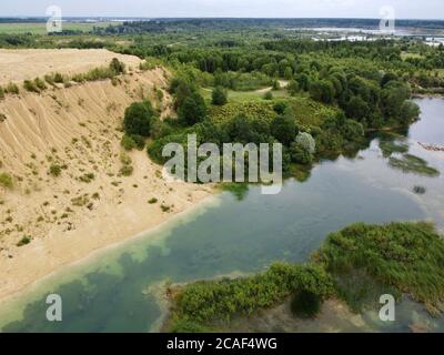 Alte überflutete Sandgrube Luftbild Stockfoto