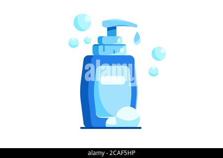 Flüssige Seife mit Schaum und Blasen in flacher Form. Stock Vektor