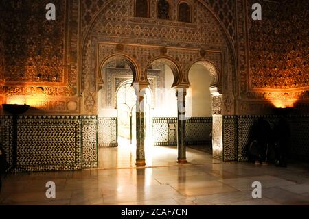 Sevilla, Spanien: Maurische Architektur der schönen Burg namens Real Alcazar in Sevilla, Andalusien, Spanien Stockfoto
