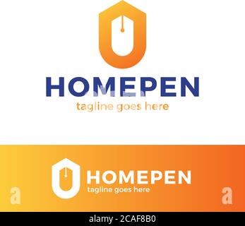 Home Logo Design kombiniert mit einer Stiftspitze. Haus auf Stift Vektor-Logo Stock Vektor