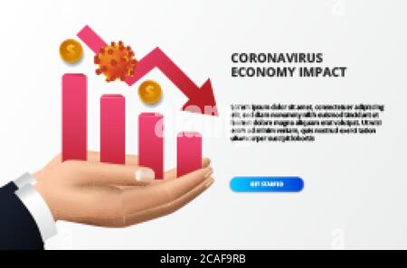 Verbreitung der Auswirkungen des Coronavirus auf die Wirtschaft. Wirtschaft sinkt und fällt. Die Aktienmärkte und die Weltwirtschaft zu treffen. 2019-nCoV Virus. Rote Grafik und roter bärischer Pfeil concep Stock Vektor