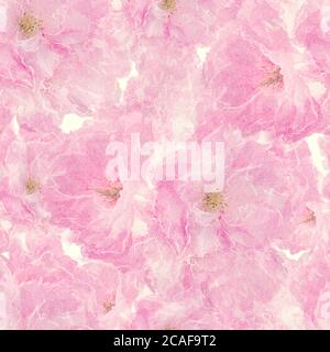 Nahtlose florale Design mit rosa Blumen für Hintergrund, endlose Muster.Aquarell Illustration. Stockfoto