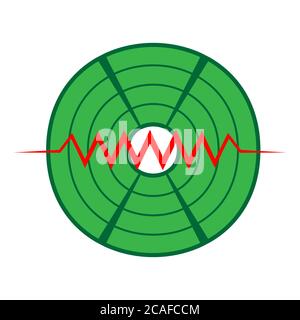 Grüne Radarsymbol-Schallwelle auf weißem, isoliertem Hintergrund. Vektorbild Stock Vektor