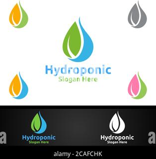 Wasser hydroponic Gärtner Logo mit Green Garden Umwelt oder botanische Landwirtschaft Vektor-Design Stock Vektor