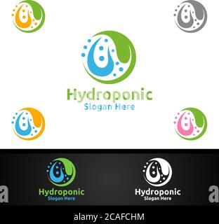 Wasser hydroponic Gärtner Logo mit Green Garden Umwelt oder botanische Landwirtschaft Vektor-Design Stock Vektor