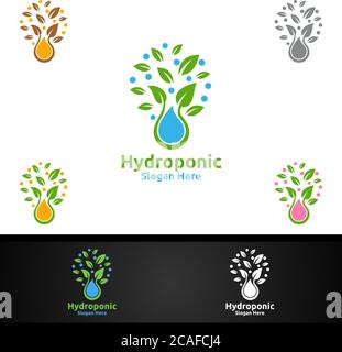 Wasser hydroponic Gärtner Logo mit Green Garden Umwelt oder botanische Landwirtschaft Vektor-Design Stock Vektor