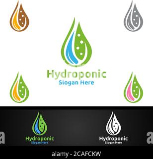 Wasser hydroponic Gärtner Logo mit Green Garden Umwelt oder botanische Landwirtschaft Vektor-Design Stock Vektor