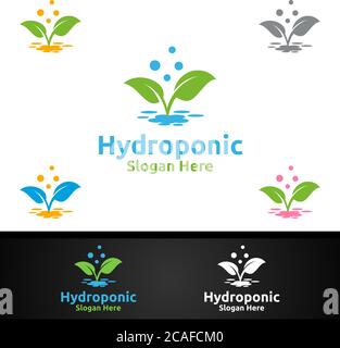 Wasser hydroponic Gärtner Logo mit Green Garden Umwelt oder botanische Landwirtschaft Vektor-Design Stock Vektor