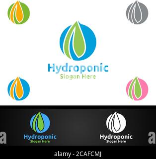 Wasser hydroponic Gärtner Logo mit Green Garden Umwelt oder botanische Landwirtschaft Vektor-Design Stock Vektor