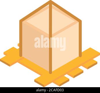Isometrische Reparatur Konstruktion Holzpalette mit festen Karton Arbeit flache Stil Symbol Design Vektor Illustration Stock Vektor