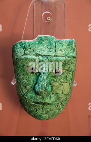 Malachit Bestattungsmaske aus dem Grab der Roten Königin in den Maya-Ruinen von Palenque, Mexiko. Palenque Site Museum 'Alberto Ruz Lluillier'. Palenque Stockfoto