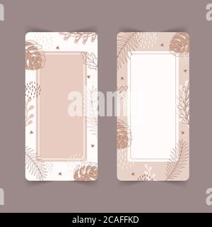 Textvorlagen. Set von abstrakten vertikalen Hintergrund mit Herbst-Elemente, geometrische Formen, Pflanzen und Blätter in einer Linie Stil. Mobiler Hintergrund Stock Vektor