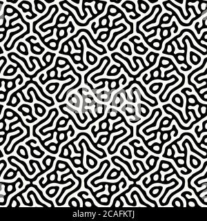 Abstrakter organischer Hintergrund, natürliches Labyrinth Labyrinth, Reaktionsdiffusionsmuster. Nahtloses Vektormuster. Schwarz-Weiß-Abstraktion. Monochrome Rückseite Stock Vektor