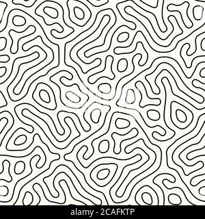 Abstrakter organischer Hintergrund, natürliches Labyrinth Labyrinth, Reaktionsdiffusionsmuster. Nahtloses Vektormuster. Schwarz-Weiß-Abstraktion. Monochrome Rückseite Stock Vektor