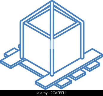 Isometrische Reparatur Konstruktion Holzpalette mit festen Karton Arbeit linearen Stil Symbol Design Vektor Illustration Stock Vektor