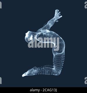 Gymnast. Man. 3D-Modell des menschlichen Körpers. Gymnastik Aktivitäten für Icon Health und Fitness Community. Vektorgrafiken aus Teilchen. Stock Vektor