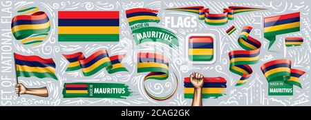 Vektor-Set der Nationalflagge von Mauritius in verschiedenen kreativen Designs Stock Vektor