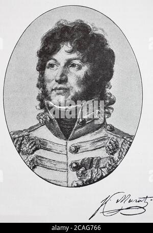 Joachim Murat, 25. März 1767 - 13. Oktober 1815, wurde zum französischen Kavallerieoffizier im Dienste von Napoleons Karriere gemacht. Er heiratete Caroline Bonaparte und Napoleon war Schwager / Joachim Murat, 25. Maerz 1767 - 13. Oktober 1815, war ein franzoesischer Kavallerieoffizier, der im Dienst Napoleons Karriere machte. Er heiratete Caroline Bonaparte und war damit Schwager Napoleons, Historisch, historisch, digital verbesserte Reproduktion eines Originals aus dem 19. Jahrhundert / digitale Produktion einer Originalvorlage aus dem 19. Jahrhundert, Stockfoto