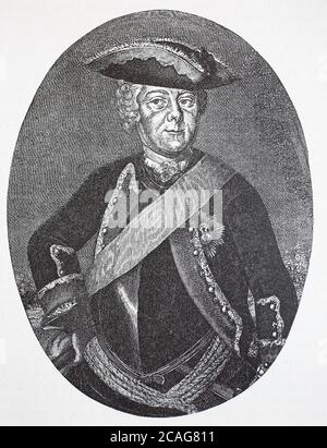 Hans Karl von Winterfeldt, 4. April 1707 - 8. September 1757, Herr des Gutshofes mehrerer Besitzungen, war ein preußischer Generalleutnant und enger Freund Friedrichs des Großen / Hans Karl von Winterfeldt, 4. 1707. Bis 8. April. September 1757, Erbherr mehrer Besitzungen, war ein preußischer Generalleutnant und enger Freund Friedrichs des Grossen, Historisch, historisch, digital verbesserte Reproduktion eines Originals aus dem 19. Jahrhundert / digitale Reproduktion einer Originalvorlage aus dem 19ten Jahrhundert. Jahrhundert, Stockfoto