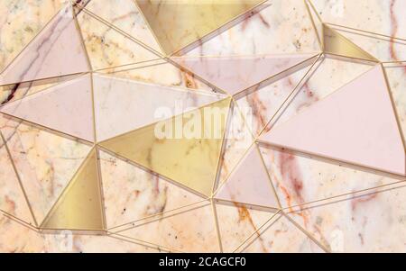 3d-Illustration, Marmorhintergrund, transluzente mehrfarbige Dreiecke Stockfoto