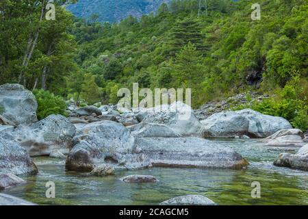 Ein steiniger Bach in den Bergen von Korsika Stockfoto