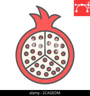 Granatapfel Farbe Linie Symbol, Obst und punica, Granatzeichen Vektorgrafiken, editierbare Kontur gefüllt Kontur Symbol, eps 10. Stock Vektor