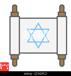Jüdische torah Farbe Linie Symbol, rosh hashanah und scroll, torah Zeichen Vektorgrafik, editierbare Kontur gefüllt Kontur Symbol, eps 10. Stock Vektor