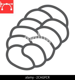Challah Linie Symbol, Brot und Brot, geflochten Brot Zeichen Vektorgrafiken, editierbare Strich lineare Symbol, eps 10. Stock Vektor