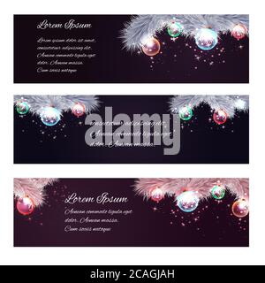 Set von Weihnachten horizontale Banner mit Tannenzweigen, Girlanden und Platz für Text. Vektorelement für Ihr Design Stock Vektor