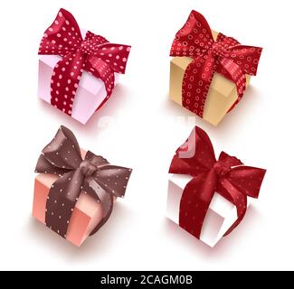 Geschenke Set Vektor Element Design. Geschenkelemente Kollektion für weihnachten, Valentinstag und Geburtstagsgeschenk mit Band Muster Design in der Seitenansicht. Stock Vektor