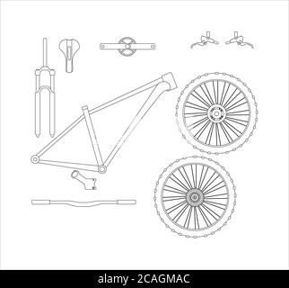 Mountainbike-Teile isoliert auf weißem Hintergrund Stockfoto